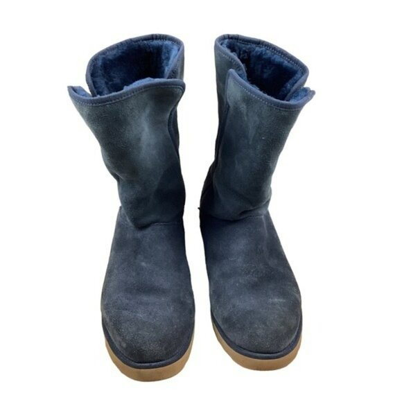 Ugg Womens Blue Suede Mid-Calf Boots With Shearling Lining & Rubber Sole Size 7. - Picture 1 of 10